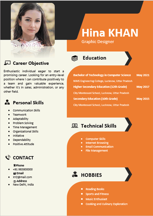 Resume Format for Freshers