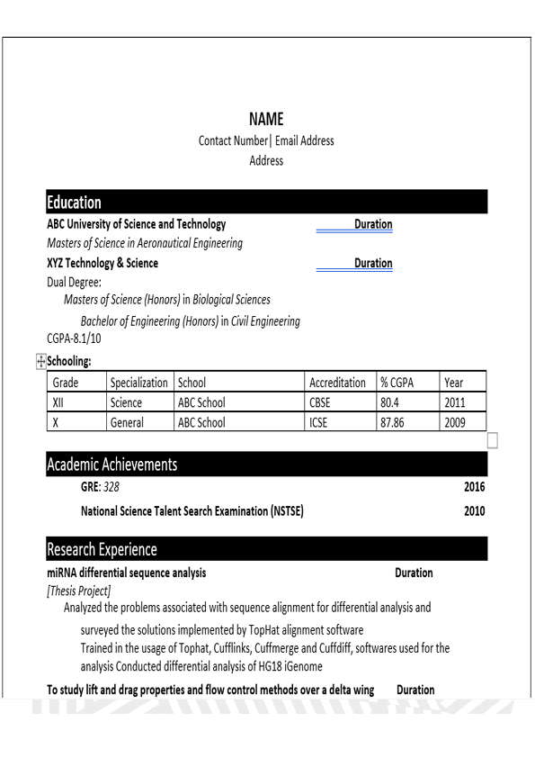 Aerospace Engineering Resume Template